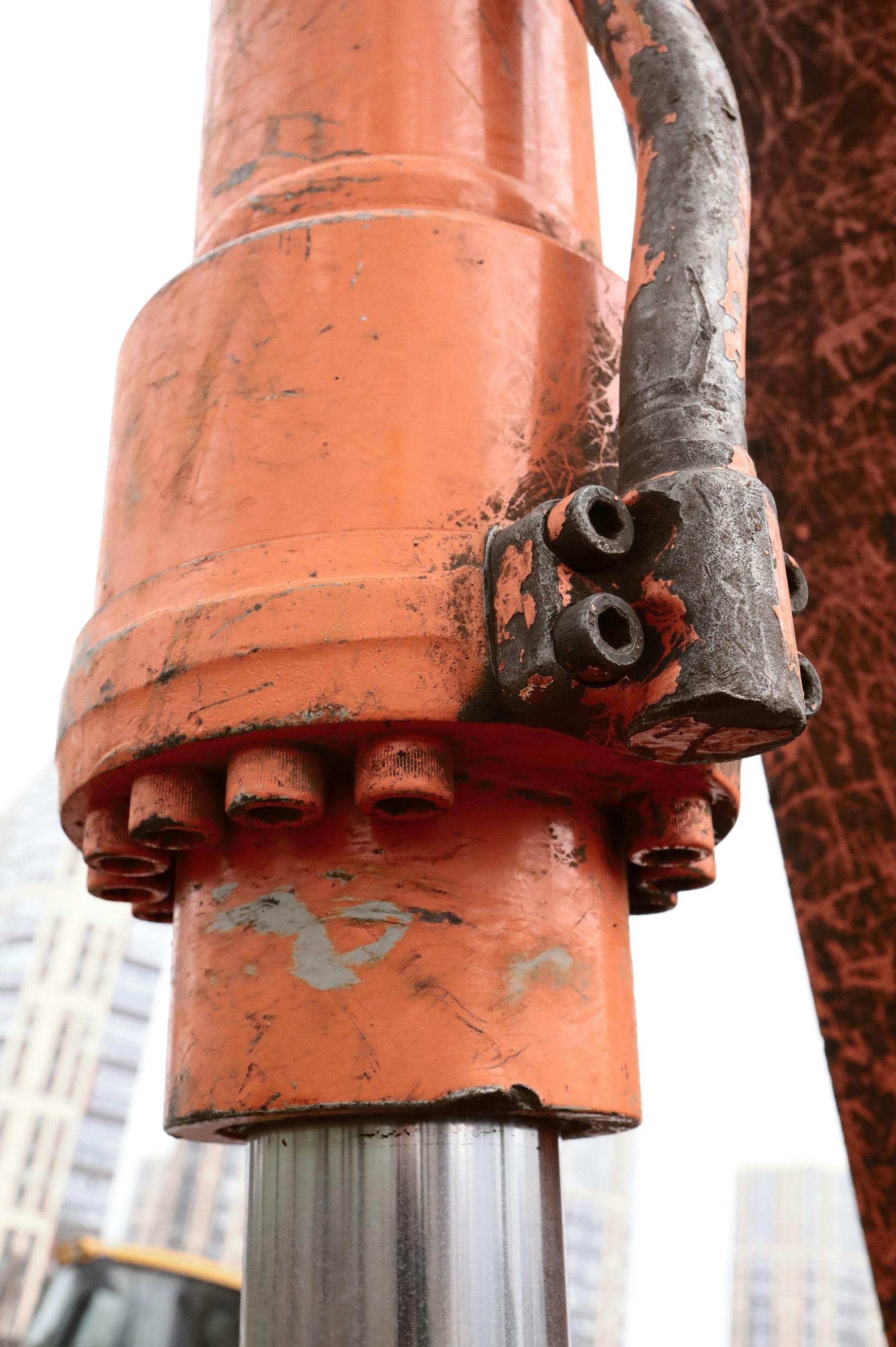 High-pressure hydraulic cylinder, close up