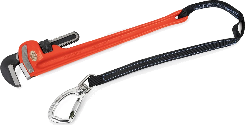Williams pipe wrench with a factory-fitted lanyard and carabiner